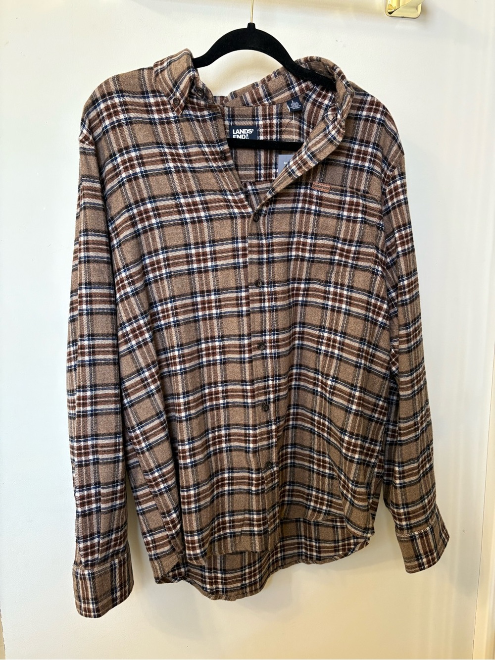 NWT Lands End Large Men’s Flannel Plaid Shirt